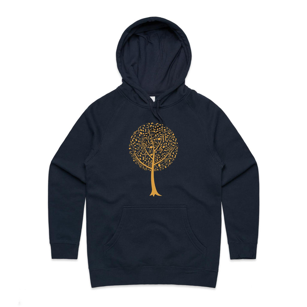 Music Tree - Womens Hoodie Navy Womens Hoodie Music Printed In Australia
