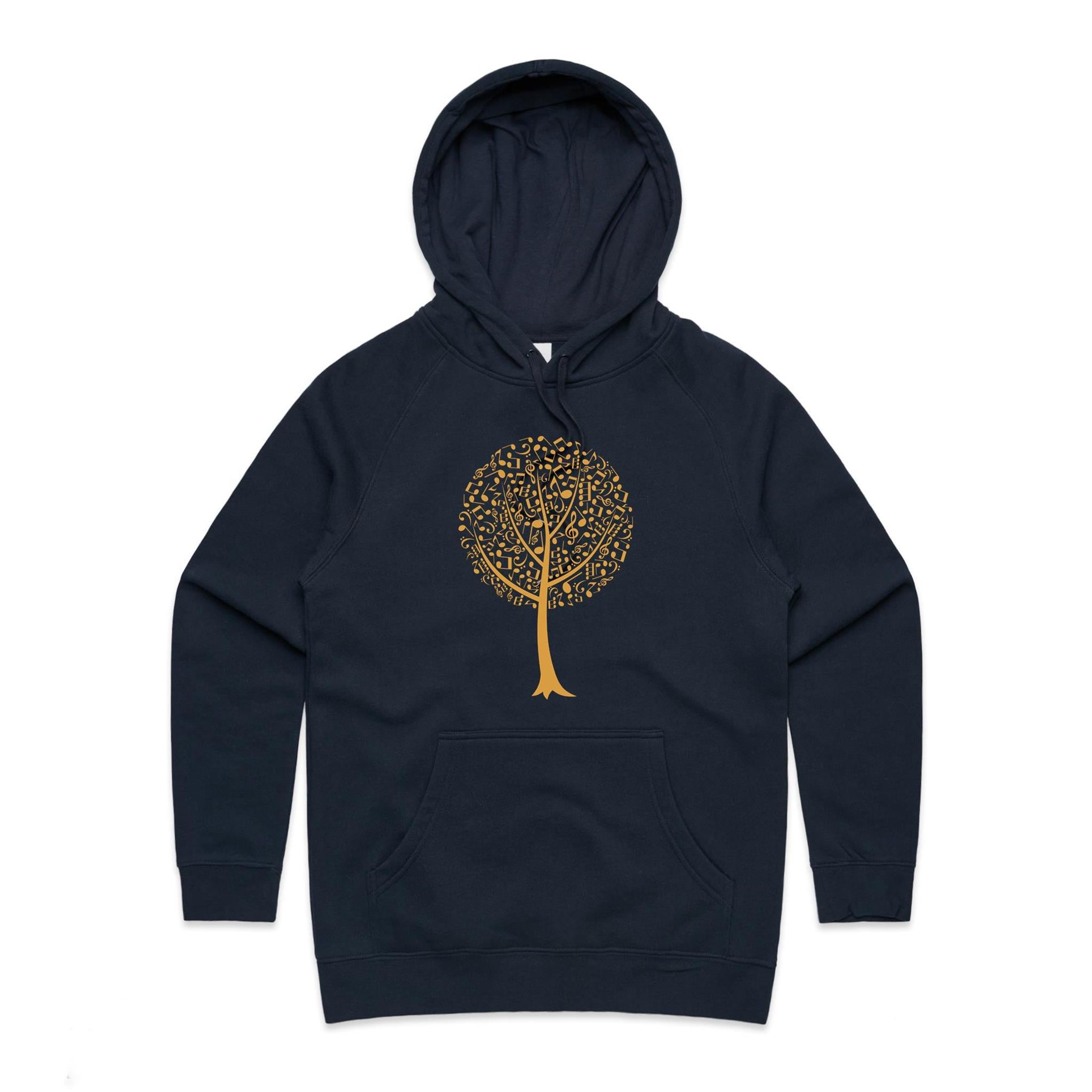 Music Tree - Womens Hoodie Navy Womens Hoodie Music Printed In Australia