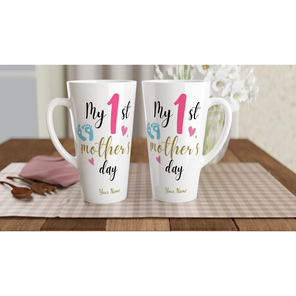 Personalised - My First Mother's Day - White Latte 17oz Ceramic Mug Personalised Latte Mug customise Globally Fulfilled Mum personalise