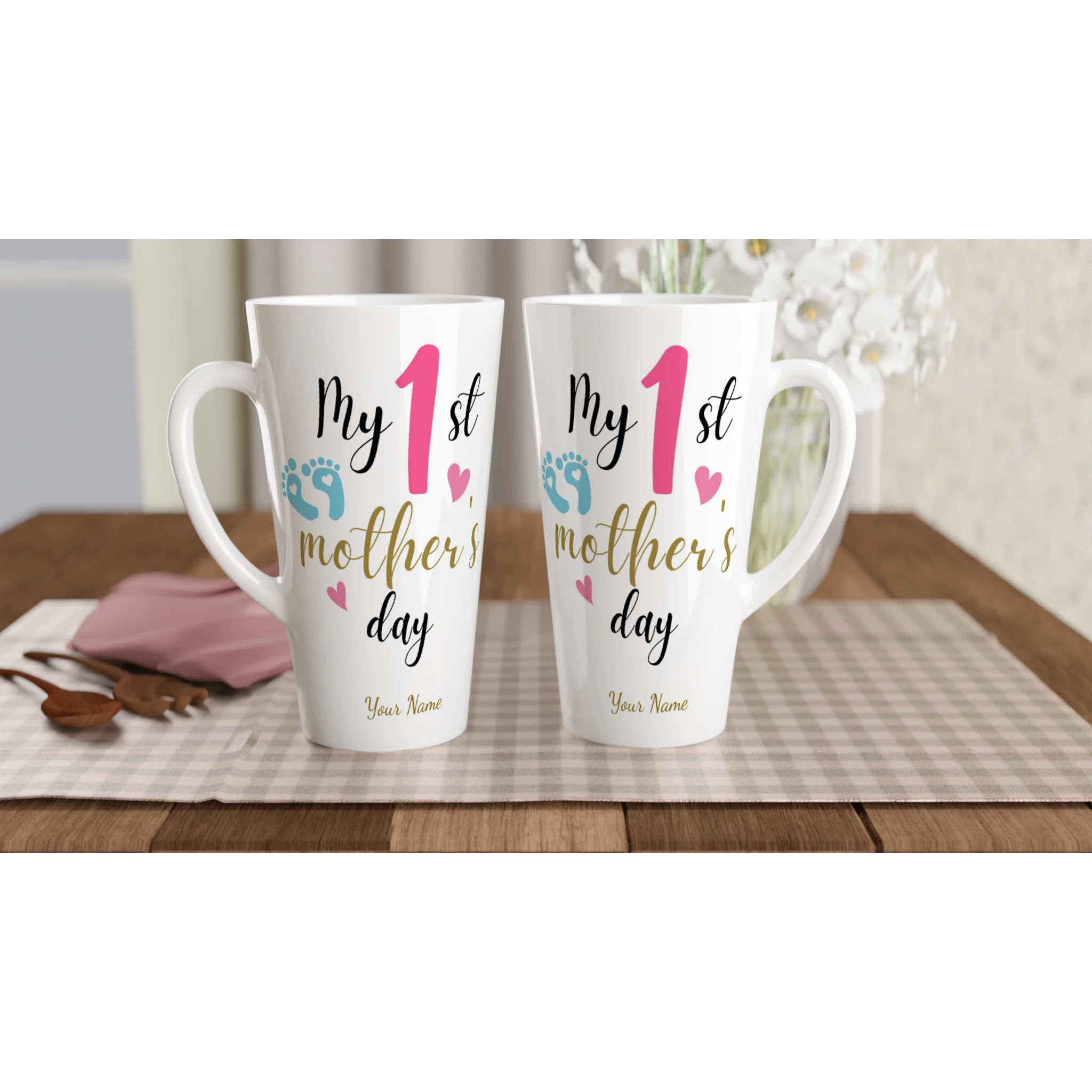 Personalised - My First Mother's Day - White Latte 17oz Ceramic Mug Personalised Latte Mug customise Globally Fulfilled Mum personalise