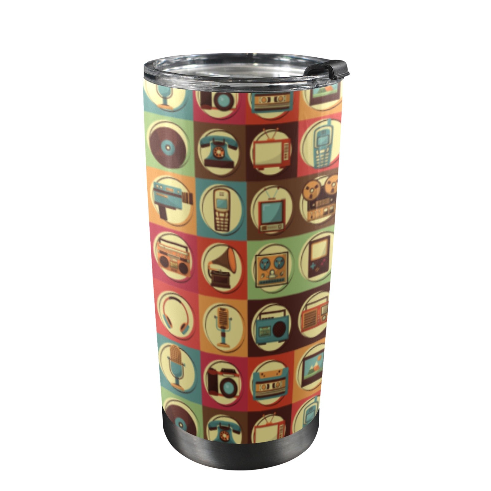 Retro Life - 20oz Mobile Tumbler with Lid (Black Lock) One Size 20oz Travel Mug Printed Offshore Retro