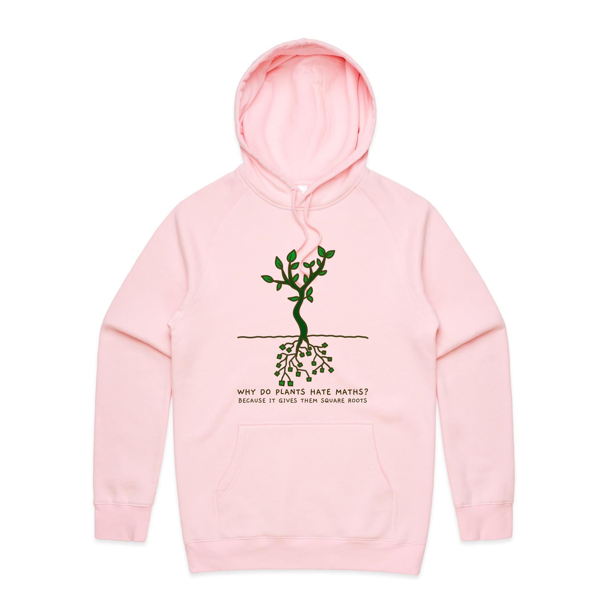 Square Roots, Maths Tree - Mens Hoodie Pink Mens Hoodie Maths Printed In Australia