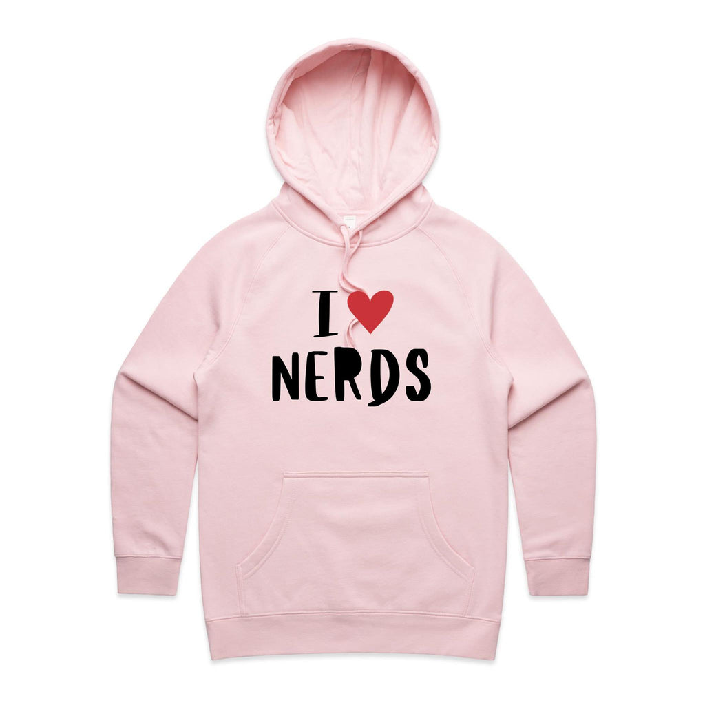 I Love Nerds, Red Heart - Womens Hoodie Pink Womens Hoodie Love Printed In Australia