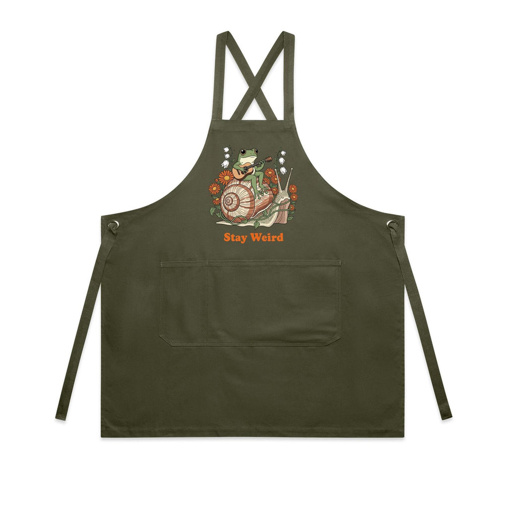Stay Weird, Guitar Playing Frog On A Snail AS Colour Carrie Apron Army One Size Apron animal Music Printed In Australia