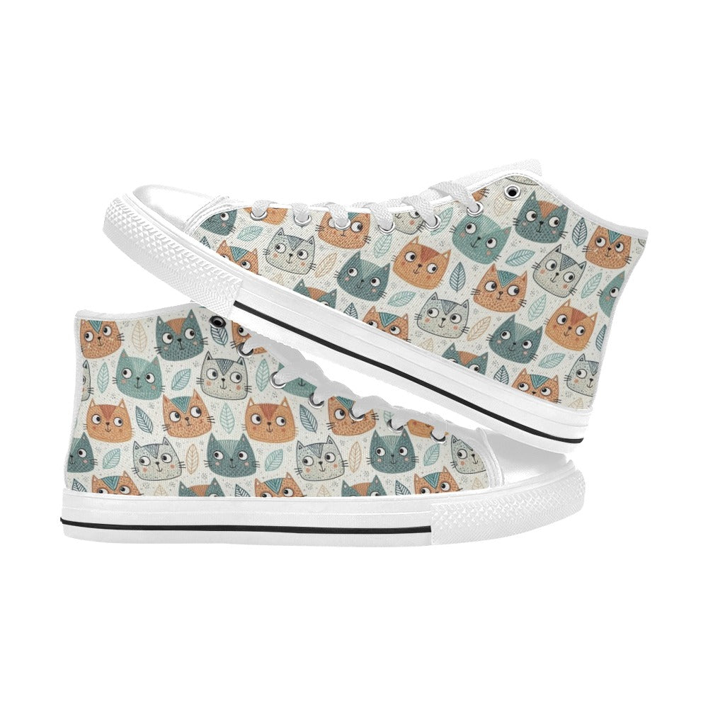 Cute Cat Faces - Women's High Top Canvas Shoes Womens Classic High Top Shoes animal Printed Offshore