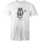 Not Before My Coffee, Cranky Cat - Mens T-Shirt White Mens T-shirt animal Coffee Printed In Australia