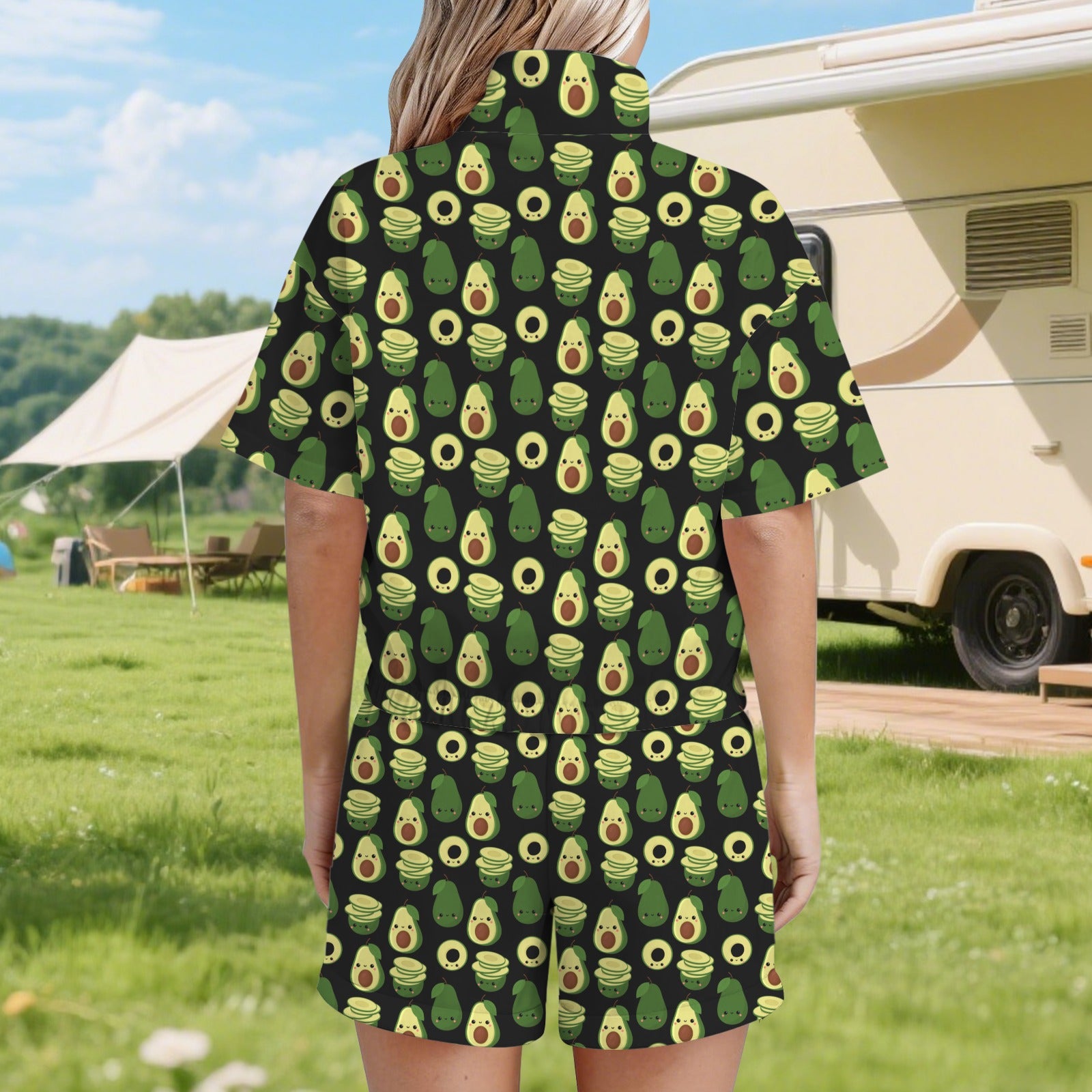 Cute Avocados Women's Windbreaker Short Set Women's Windbreaker Short Set Food Printed Offshore