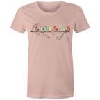 Birds On A Branch - Womens T-shirt Pale Pink Womens T-shirt animal Printed In Australia