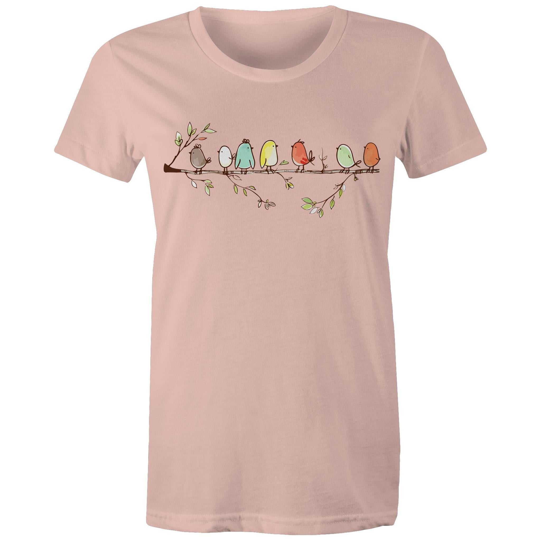 Birds On A Branch - Womens T-shirt Pale Pink Womens T-shirt animal Printed In Australia