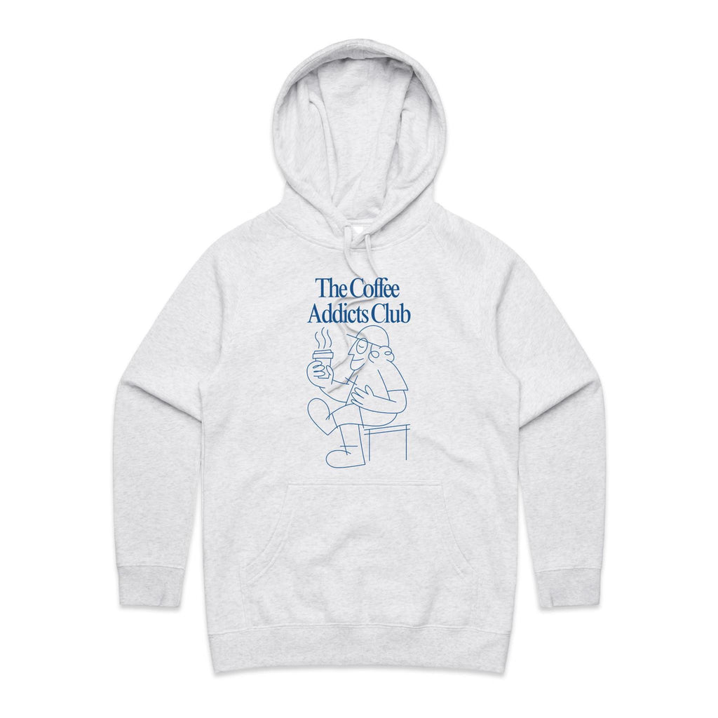 The Coffee Addicts Club - Womens Hoodie White Marle Womens Hoodie Coffee Printed In Australia