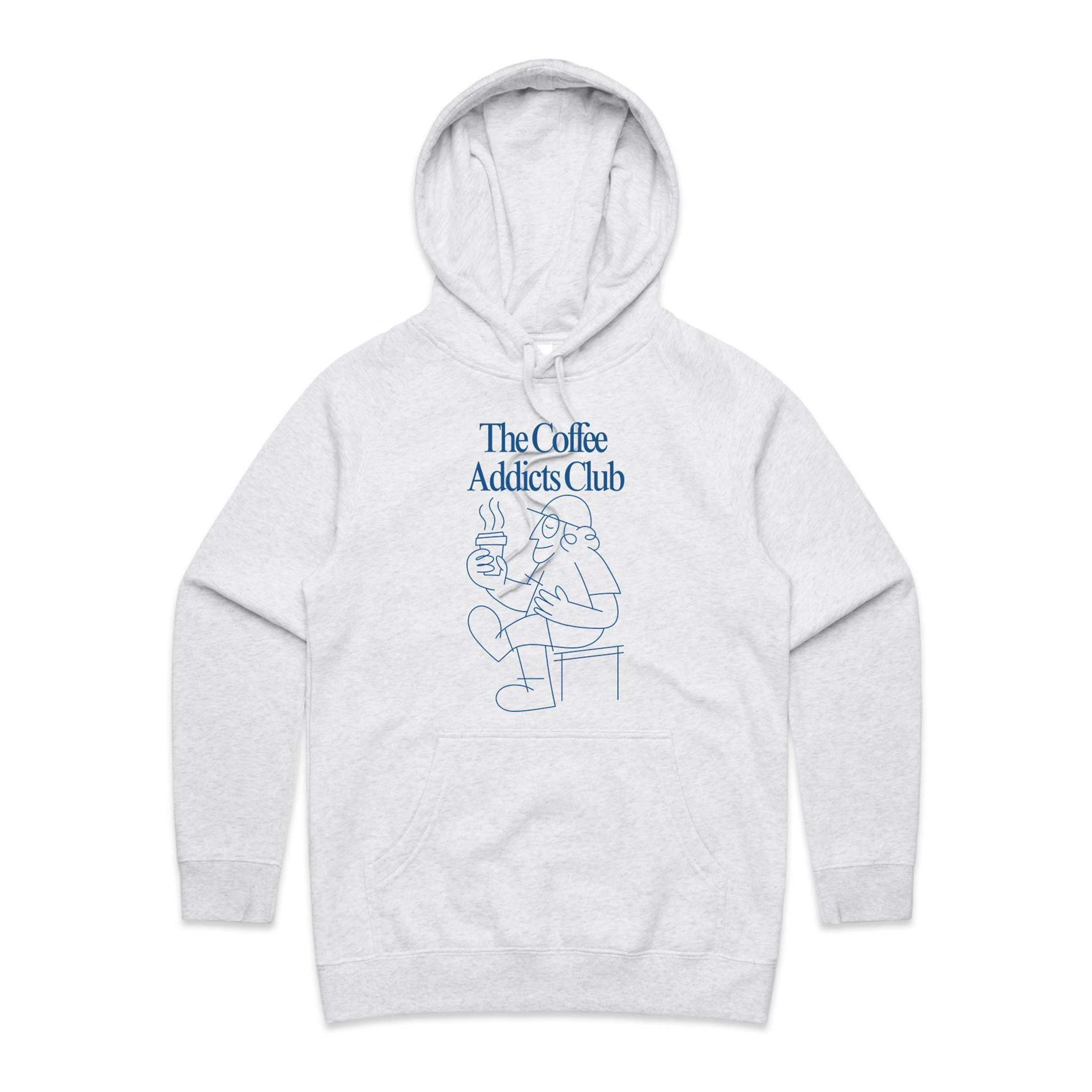 The Coffee Addicts Club - Womens Hoodie White Marle Womens Hoodie Coffee Printed In Australia