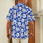 Blue Hawaiian Floral Men's Short Sleeve Hawaiian Shirt Men's Hawaiian Shirt (New) Plants Printed Offshore Surf