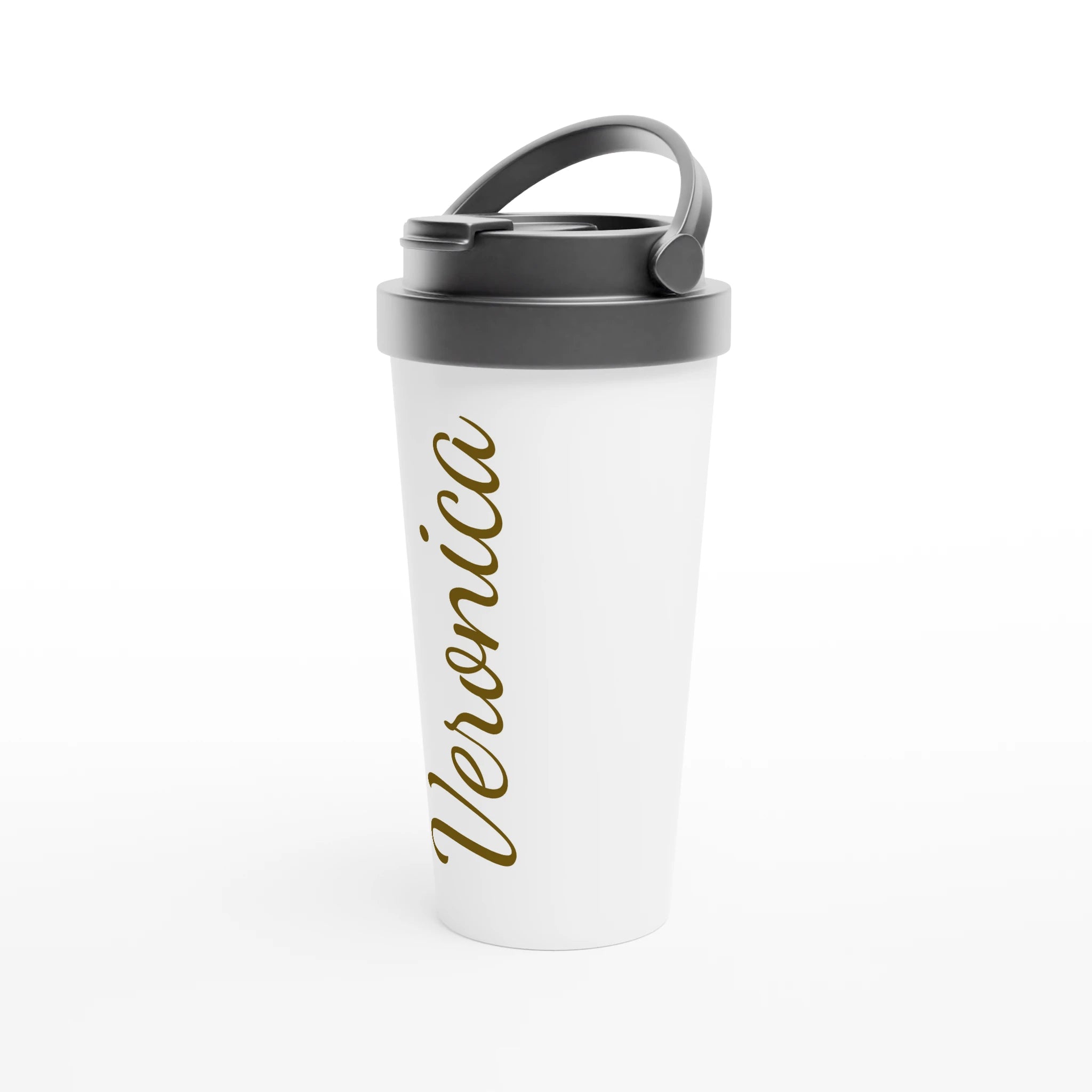 Personalise - Name In Script - White 15oz Stainless Steel Travel Mug Personalised Travel Mug customise Globally Fulfilled Name personalise