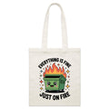 Skip Bin, Dumpster Fire- Parcel Canvas Tote Bag Default Title Small Tote Bag Printed In Australia