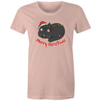 Merry Christmas Cat - Womens T-shirt Pale Pink Womens Christmas T-shirt Christmas Printed In Australia