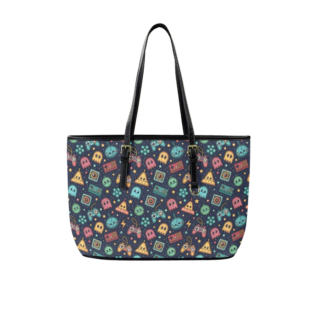 Video Game PU Leather Tote Bag Large One Size Leather Tote Bag-Large Games Printed Offshore Retro