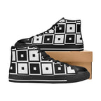 Black And White Squares - Women's High Top Canvas Shoes