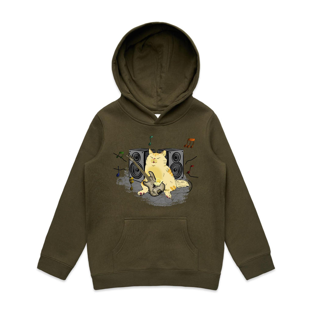 Cat Bass Player - Kids Hoodie Army Kids Hoodie Printed In Australia