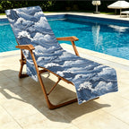 Japanese Waves Beach Chair Towel Cover with Side Pockets