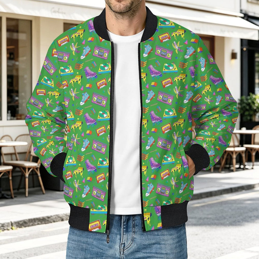Bright 80's Men's Casual Zip‑Up Bomber Jacket