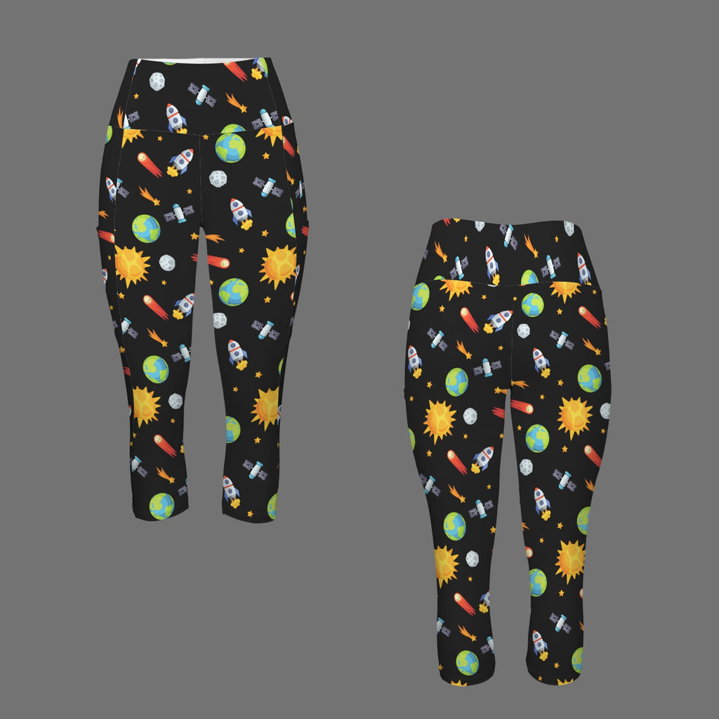 Busy Space Women's High Waist Pocket Capri Yoga Leggings Women's High Waist Capri Yoga Leggings Printed Offshore Space