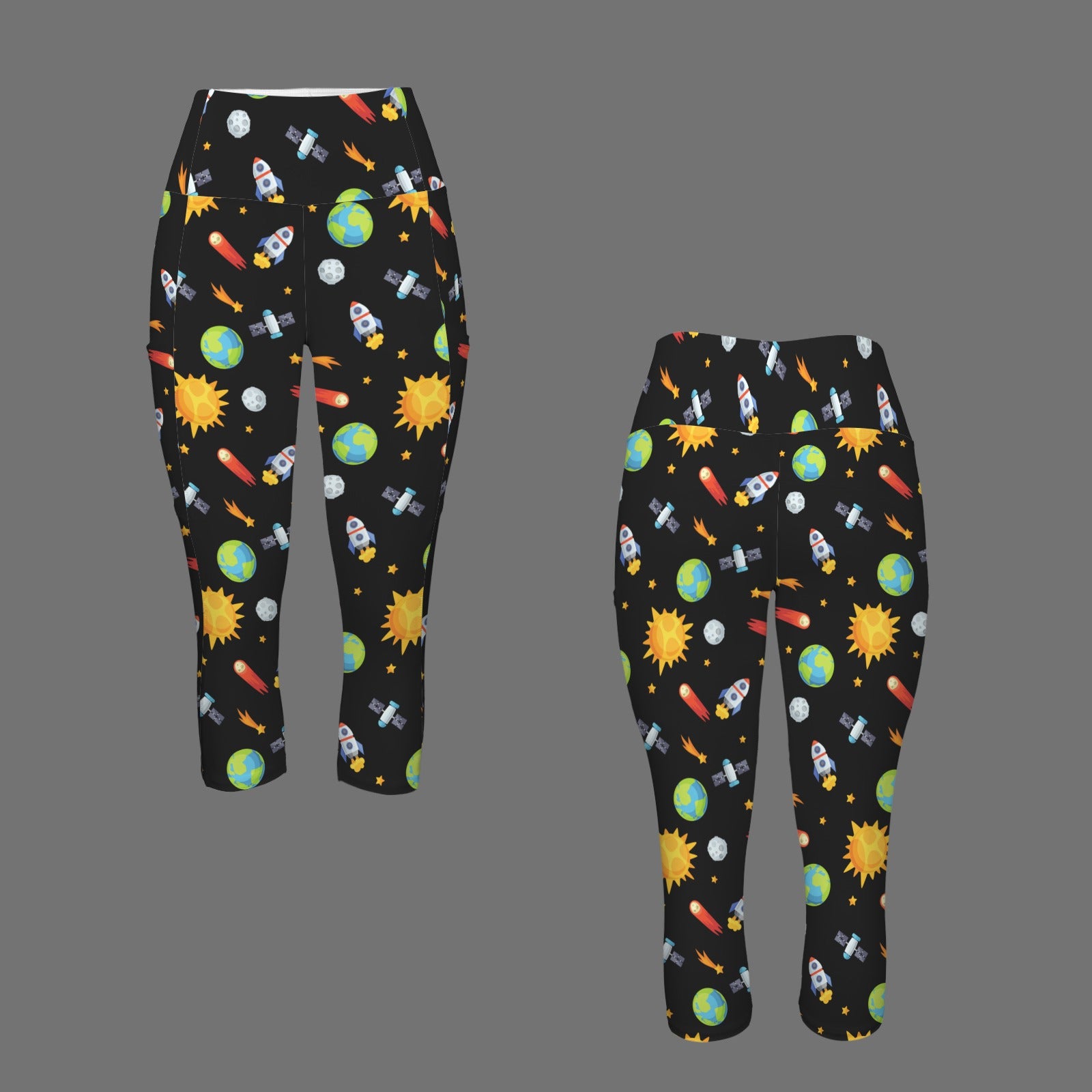 Busy Space Women's High Waist Pocket Capri Yoga Leggings Women's High Waist Capri Yoga Leggings Printed Offshore Space