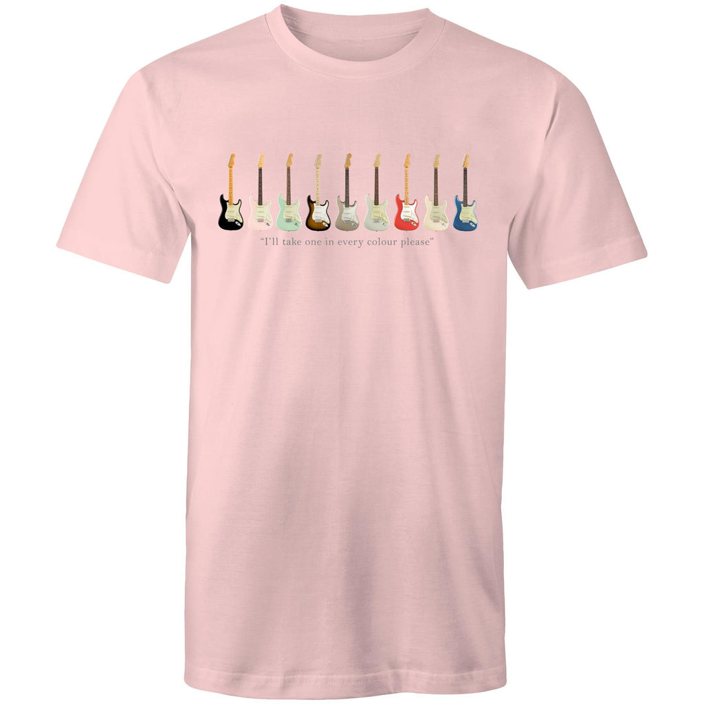 Guitars, I'll Take One In Every Colour - Mens T-Shirt Pink Mens T-shirt Music Printed In Australia