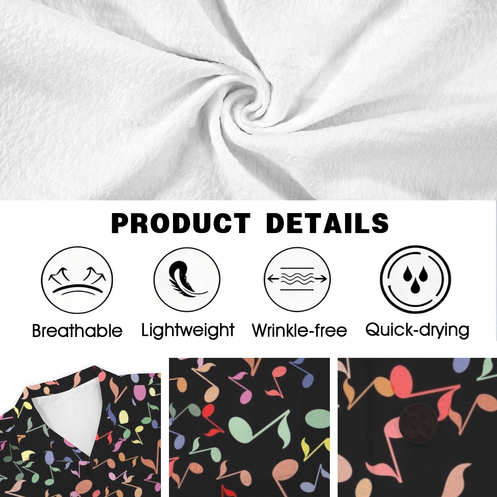 Quavers, Music Notes Men's Crinkle Hawaiian Shirt