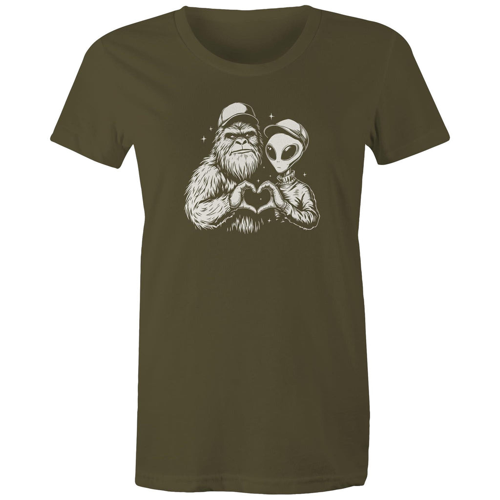 Alien Bigfoot Heart Hands - Womens T-shirt Army Womens T-shirt Love Printed In Australia Sci Fi