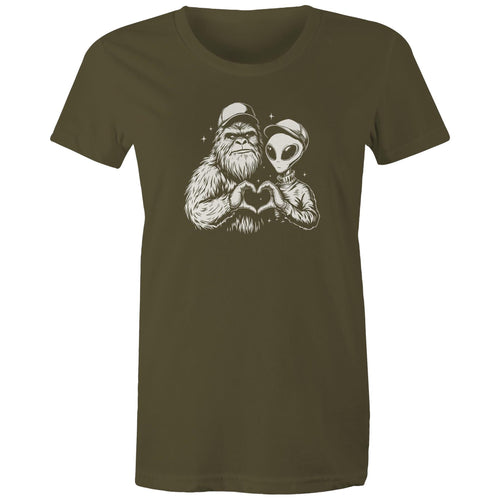 Alien Bigfoot Heart Hands - Womens T-shirt Army Womens T-shirt Love Printed In Australia Sci Fi