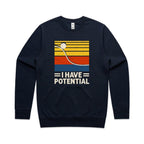 I Have Potential, Physics AS Colour Stencil Crew Sweatshirt Unisex Navy Sweatshirt Printed In Australia Science