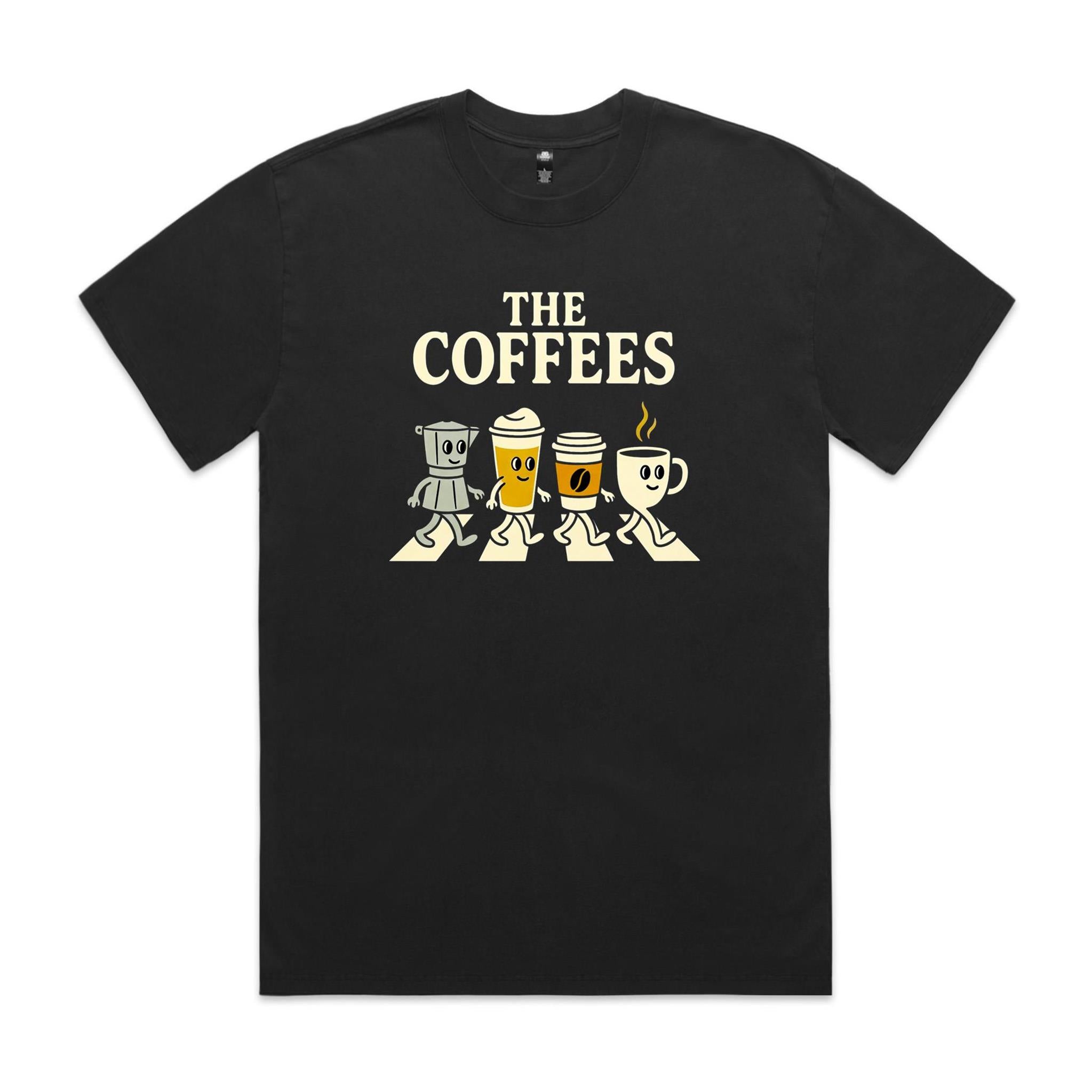 The Coffees, Crossing Road AS Colour Heavy Faded Tee Unisex Faded Black Heavy Faded T-shirt Coffee Music Printed In Australia