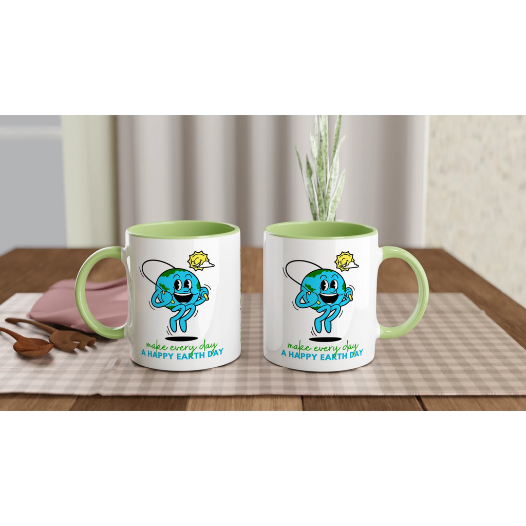 Personalised - Make Every Day A Happy Earth Day - White 11oz Ceramic Mug with Colour Inside Personalised 11oz Mug customise Environment Globally Fulfilled personalise