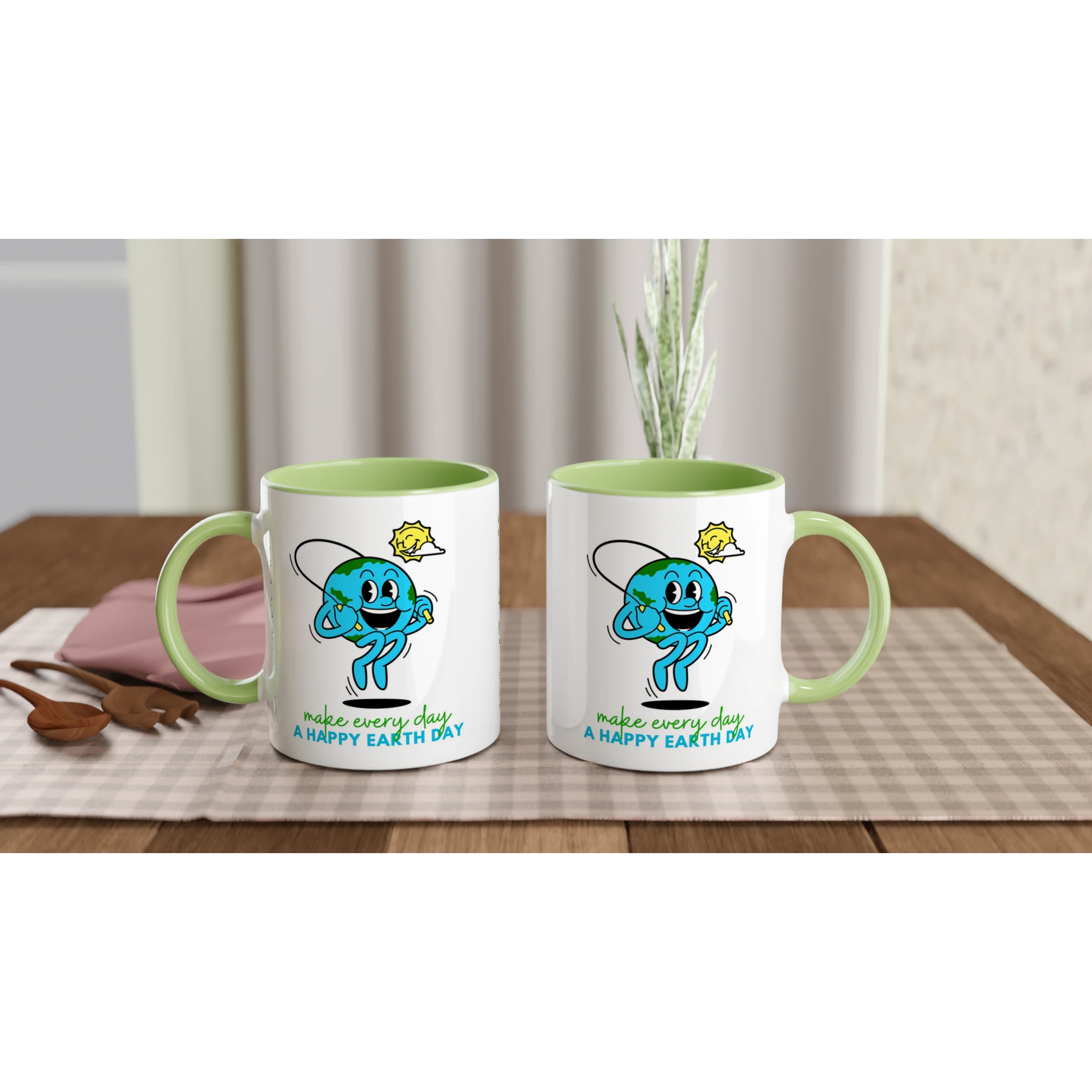 Personalised - Make Every Day A Happy Earth Day - White 11oz Ceramic Mug with Colour Inside Personalised 11oz Mug customise Environment Globally Fulfilled personalise