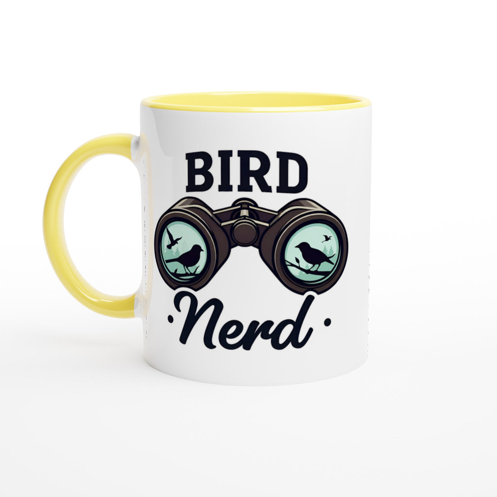 Bird Nerd - White 11oz Ceramic Mug with Colour Inside Ceramic Yellow Colour 11oz Mug animal Globally Fulfilled