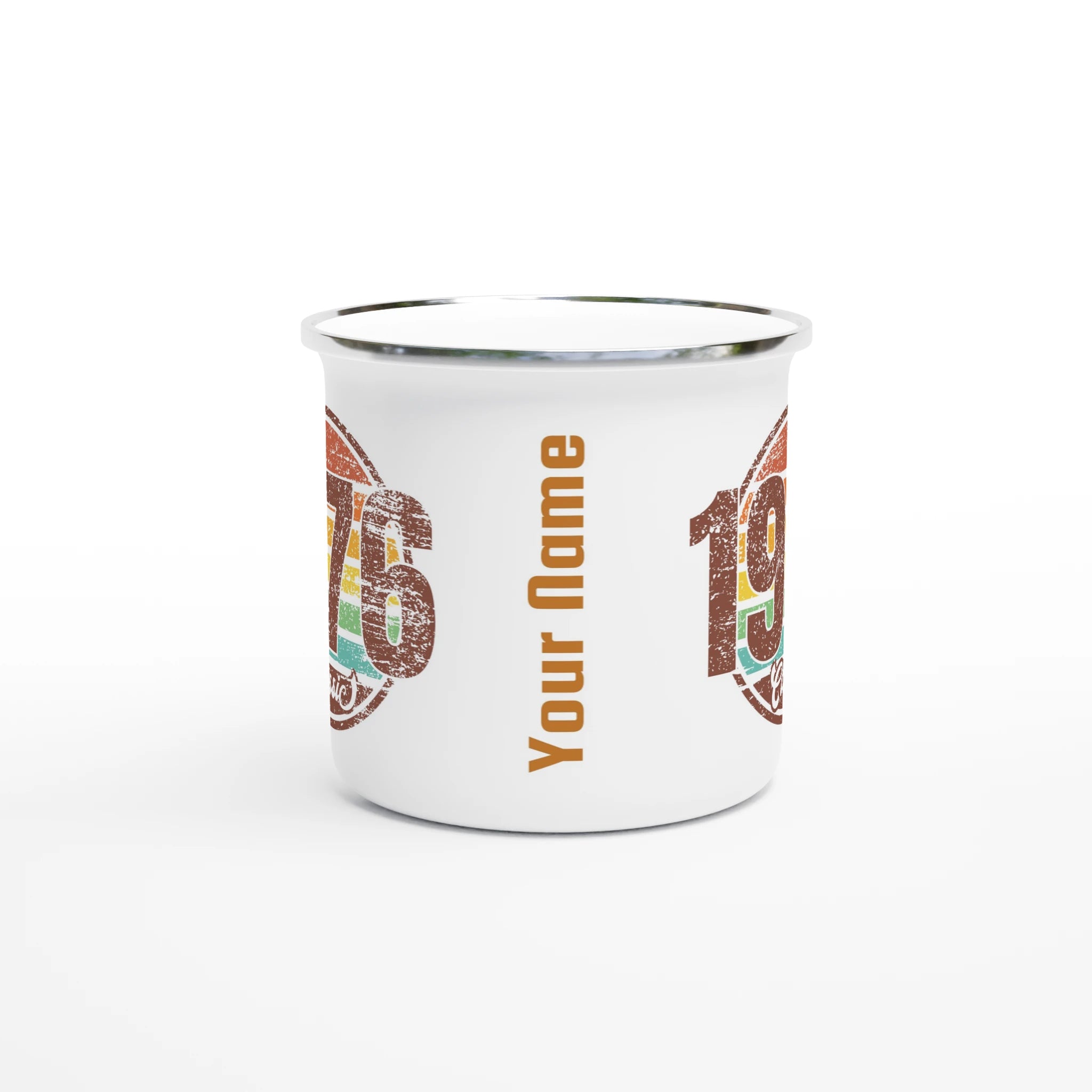 Personalised - 1976 Classic - White 12oz Enamel Mug Personalised Enamel Mug Globally Fulfilled