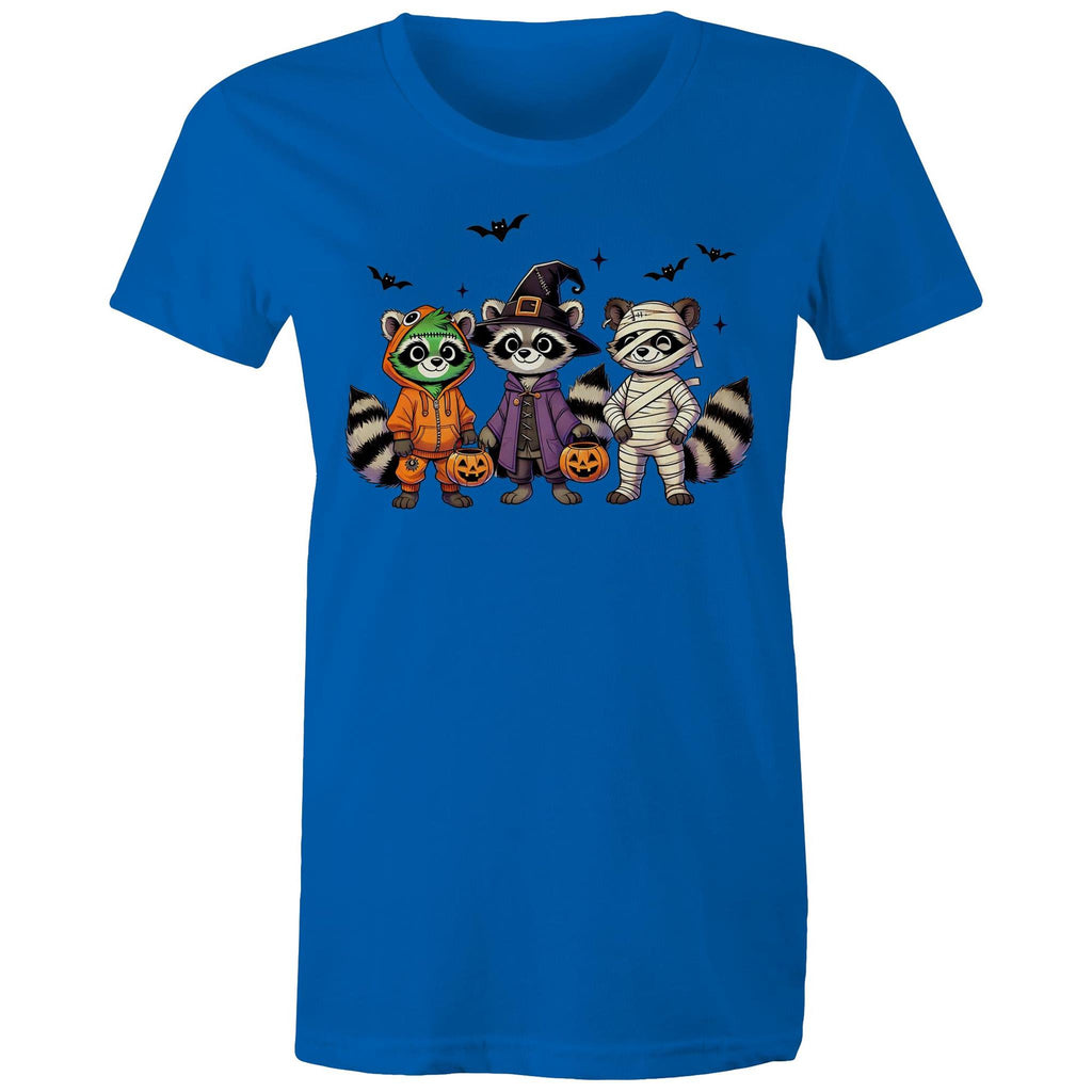 Halloween Raccoons - Womens T-shirt Bright Royal Womens T-shirt Halloween Printed In Australia