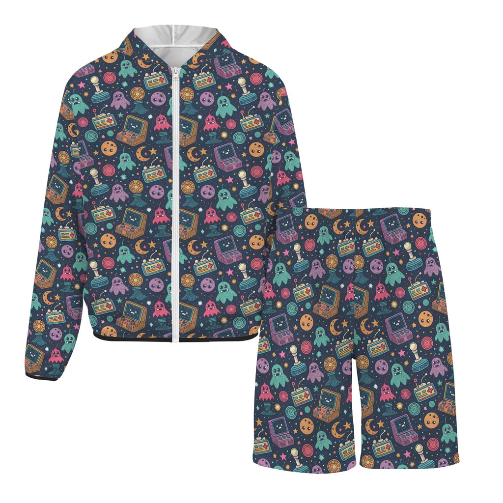 Space Arcade Men's Lightweight Sun Hoodie & Shorts Set Men's Lightweight Sun Hoodie & Shorts Games Printed Offshore Retro