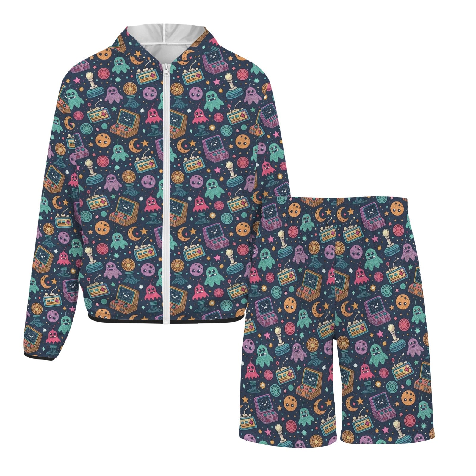 Space Arcade Men's Lightweight Sun Hoodie & Shorts Set Men's Lightweight Sun Hoodie & Shorts Games Printed Offshore Retro