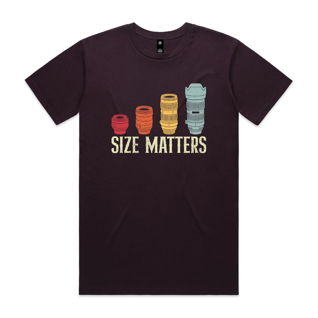 Camera Lenses Size Matters Men's AS Colour T-shirt Plum Mens T-shirt Printed In Australia