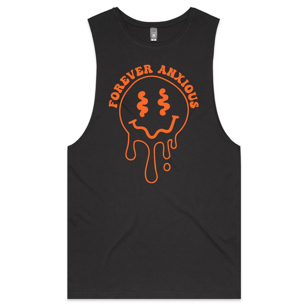 Forever Anxious Mens Men's AS Colour Drop Arm Tank Top Coal Drop Arm Tank Top Printed In Australia