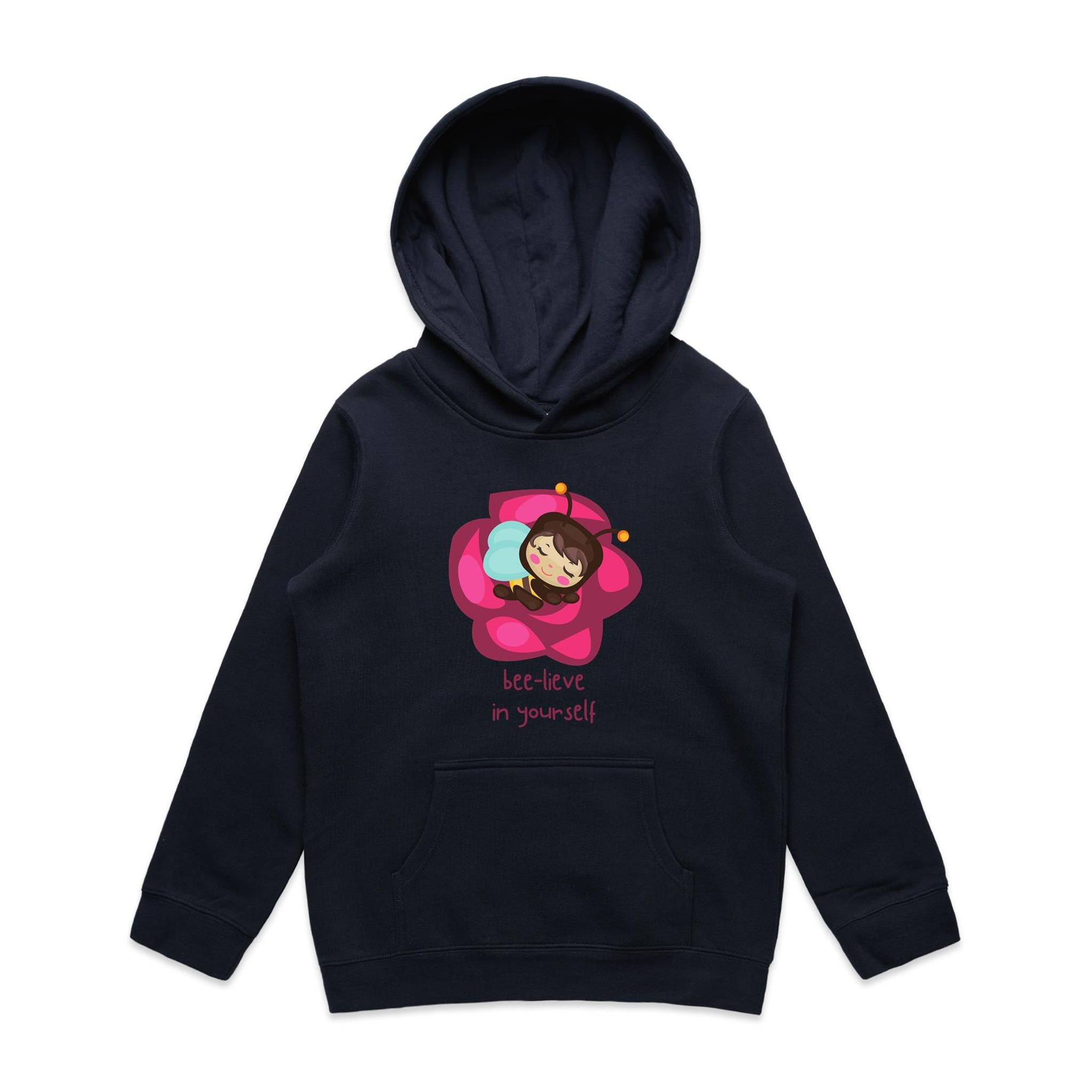 Bee-lieve In Yourself - Kids Hoodie Navy Kids Hoodie Printed In Australia