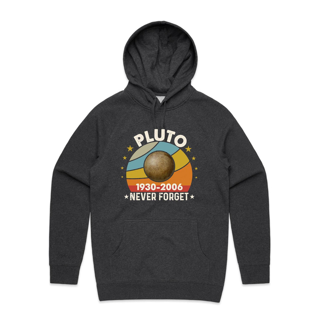 Never Forget Pluto - Mens Hoodie Asphalt Marle Mens Hoodie Printed In Australia Space
