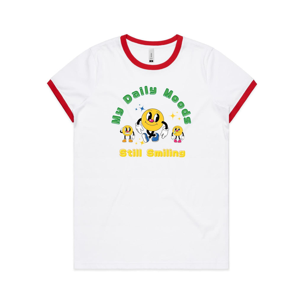 My Daily Moods - Women's Ringer Tee White Red Womens Ringer T-shirt Printed In Australia