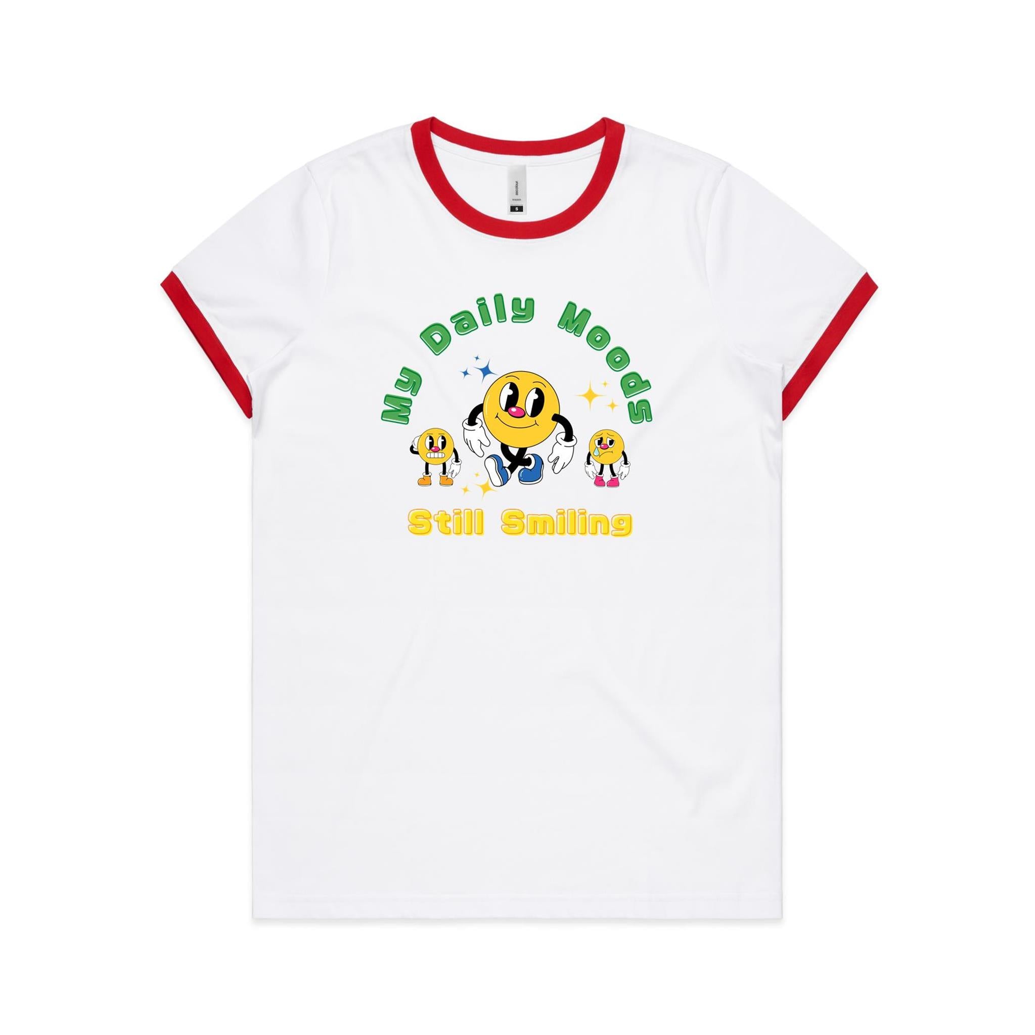 My Daily Moods - Women's Ringer Tee White Red Womens Ringer T-shirt Printed In Australia