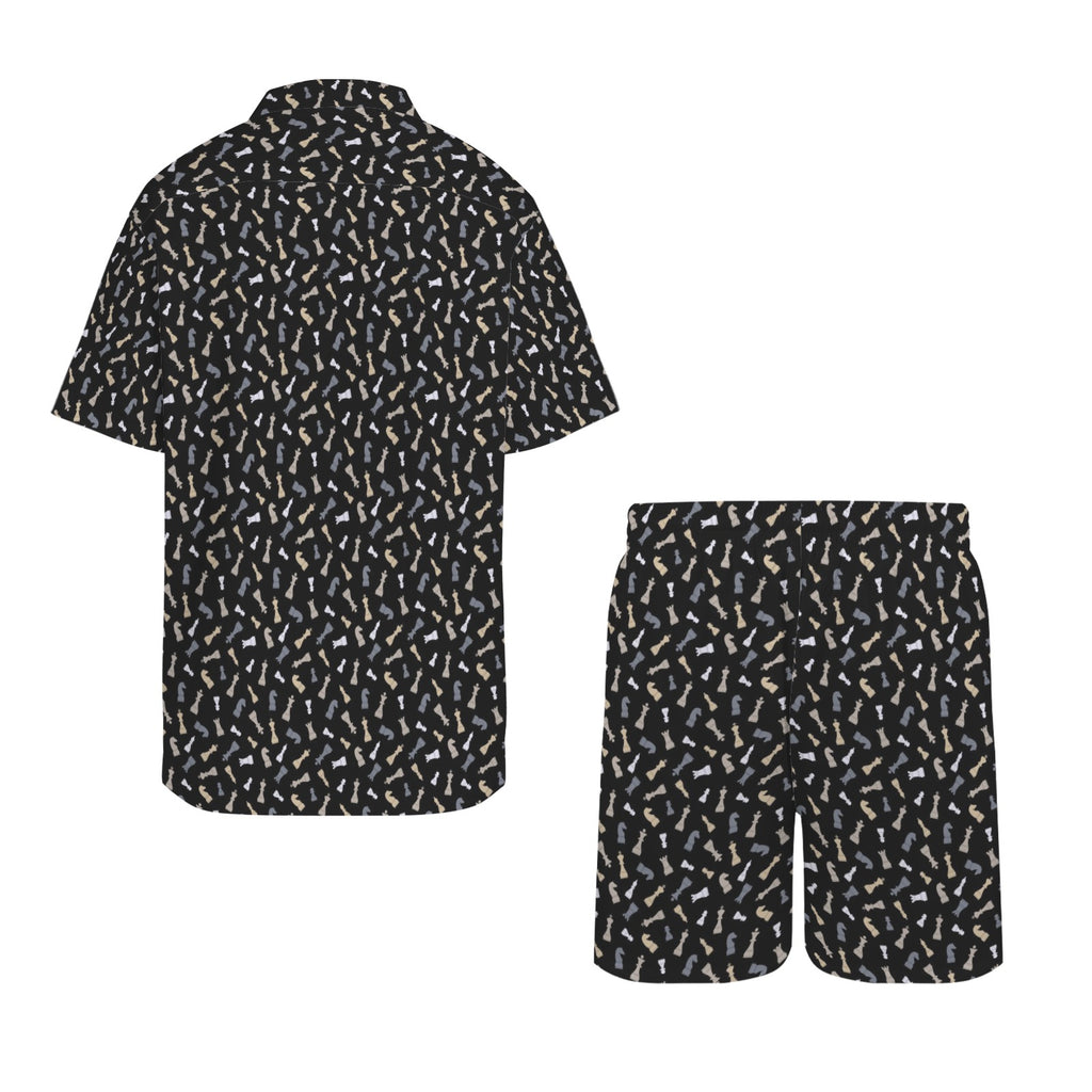 Chess Pattern Men's Hawaiian Shirt & Shorts Set Men's Hawaiian Shirt & Shorts Set Chess Games Printed Offshore