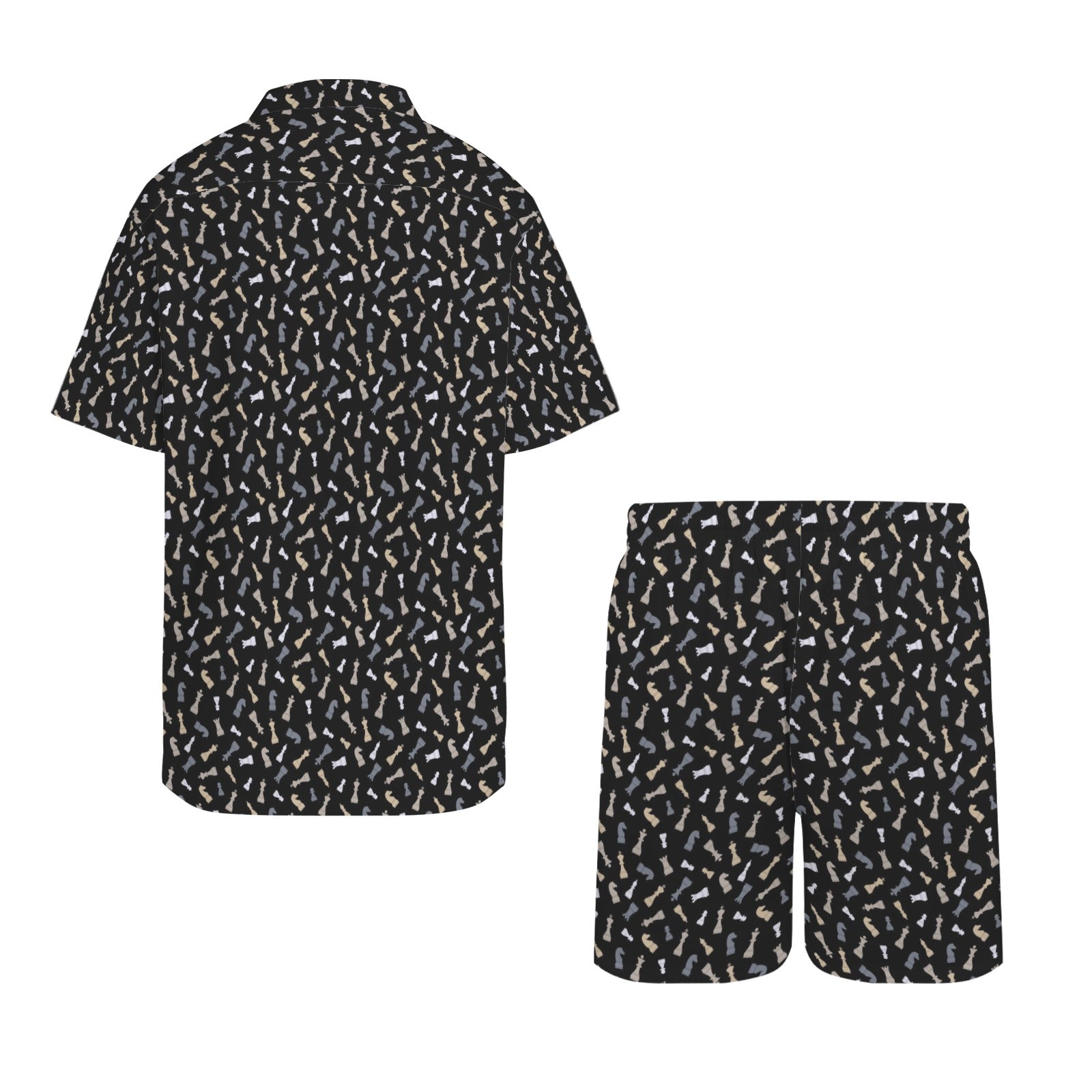 Chess Pattern Men's Hawaiian Shirt & Shorts Set Men's Hawaiian Shirt & Shorts Set Chess Games Printed Offshore