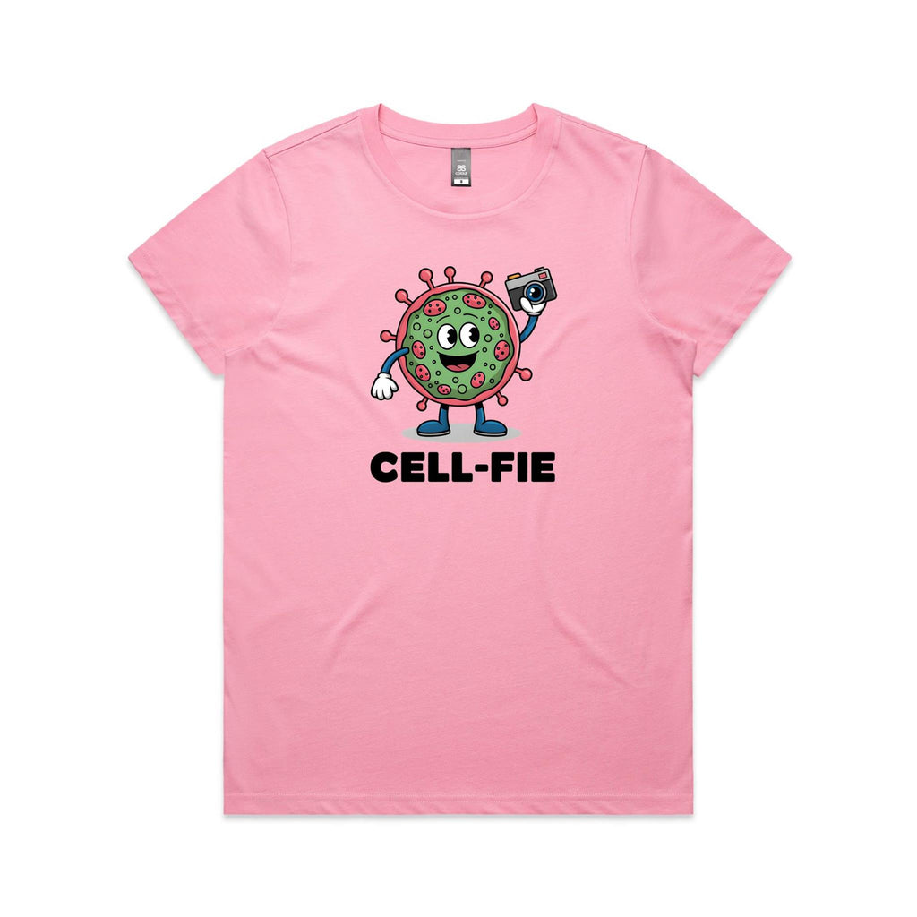 Cell-fie Cell Selfie Women's AS Colour Women's T-shirt Bubblegum Womens T-shirt Printed In Australia Science