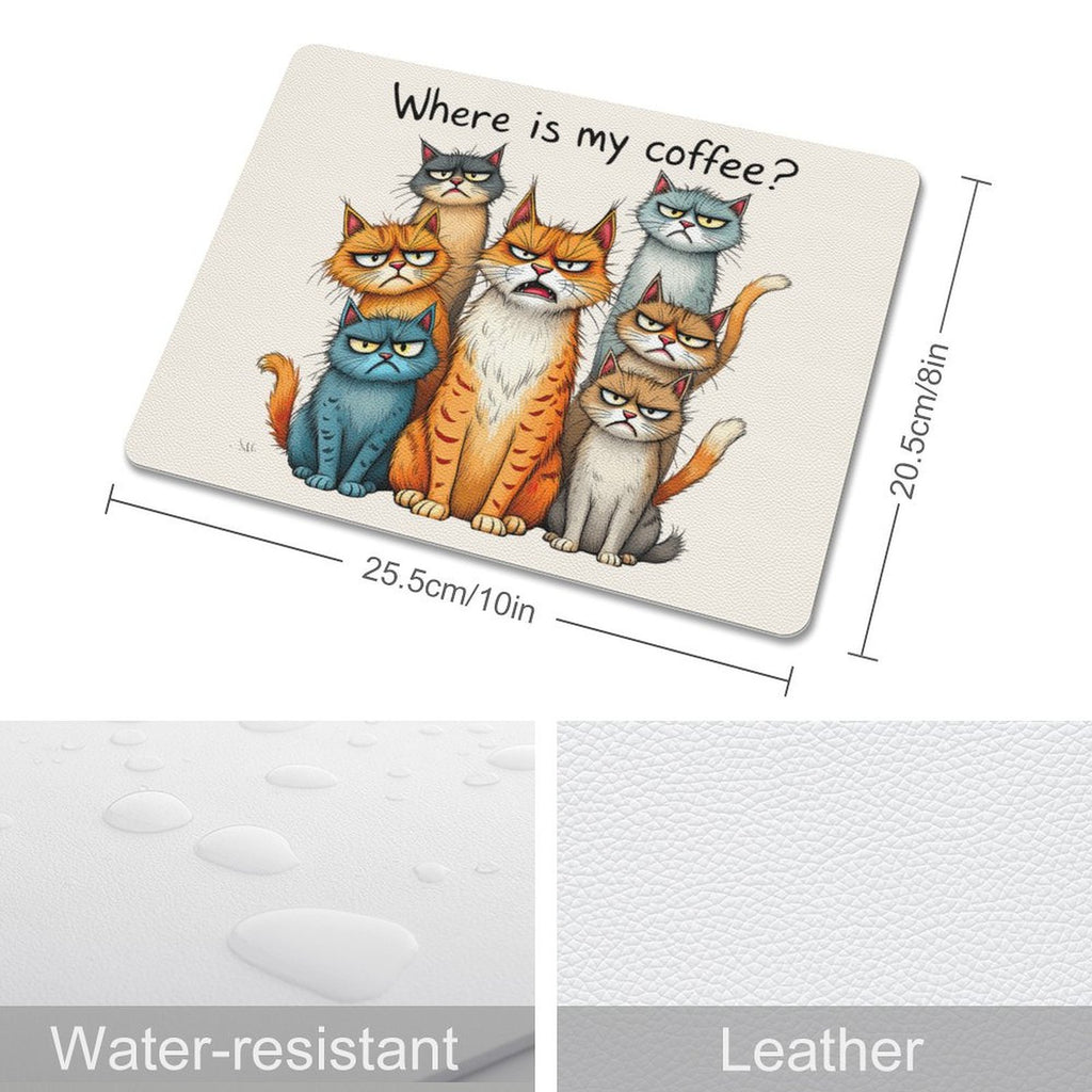Where Is My Coffee, Cats Leather Mouse Pad Leather Mouse Pad animal Coffee Printed Offshore
