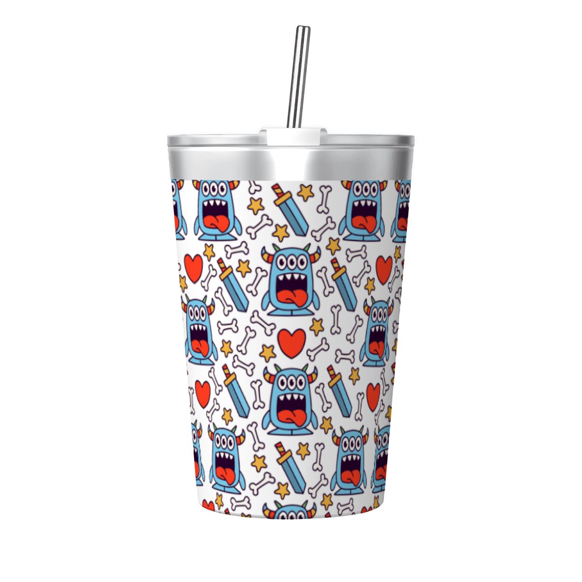 Silly Monsters Stainless Steel Cup With Straw (12oz) One Size Drinkware
